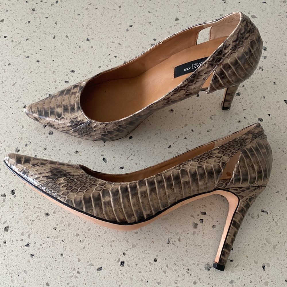 Ann Taylor Women's Snake Print Pointed Toe Leather Heel Pump Career Cocktail 7M